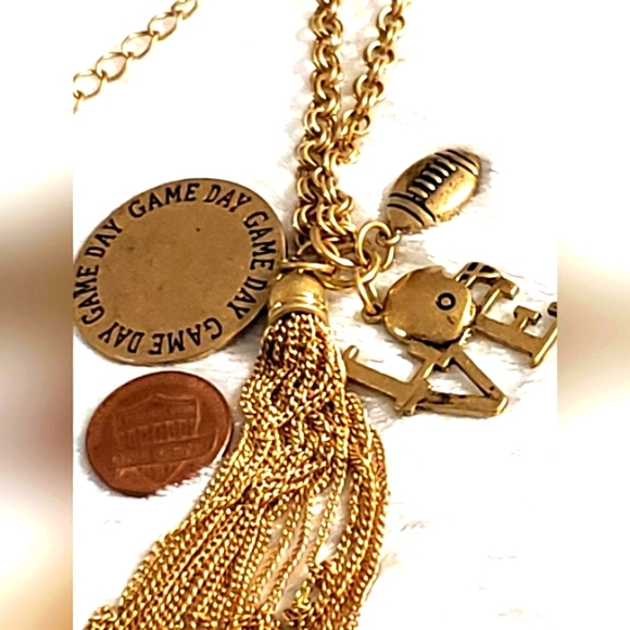 Antique Love Game Day Long Necklace Made of a Chain and Gold Pieces - Picture 11 of 12